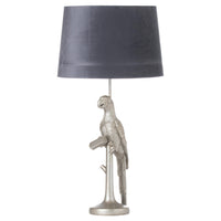 Percy The Parrot Silver Table Lamp With Grey Velvet Shade