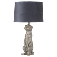 Morris The Meerkat Silver Table Lamp With Grey Velvet Shade