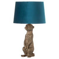 Morris The Meerkat Table Lamp With Teal Velvet Shade