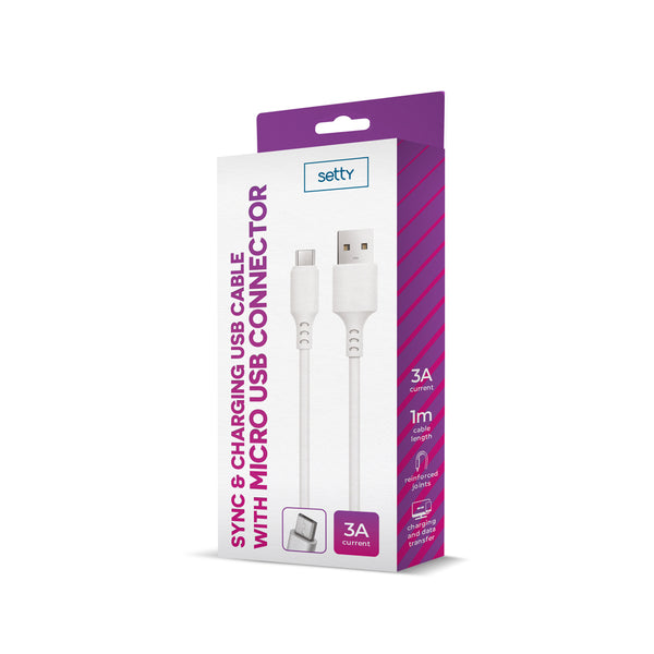 Setty cable USB - microUSB 1,0 m 3A white