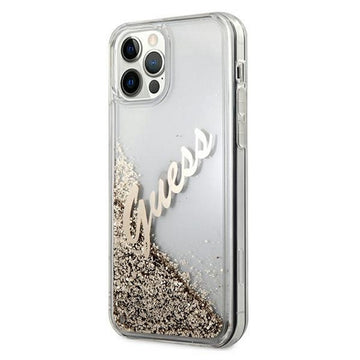Guess case for iPhone 12 / 12 Pro 6,1&quot; GUHCP12MGLVSGO gold hard case Glitter Vintage Script