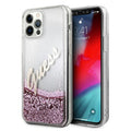 Guess case for iPhone 12 / 12 Pro 6,1&quot; GUHCP12MGLVSPI pink hard case Glitter Vintage Script
