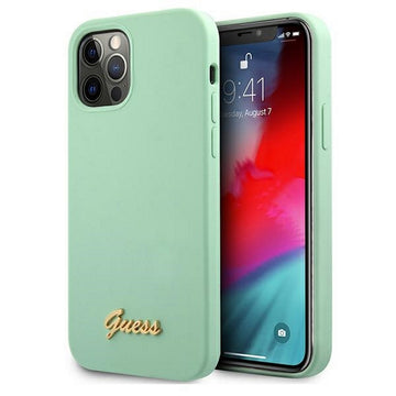Guess case for iPhone 12 / 12 Pro 6,1&quot; GUHCP12MLSLMGGN green hard case Silicone Metal Logo Script