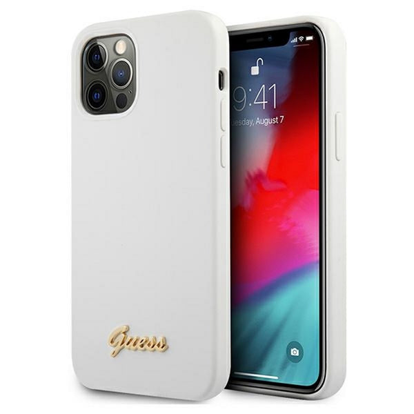 Guess case for iPhone 12 Pro Max 6,7&quot; GUHCP12LLSLMGWH white hard case Metal Logo Script