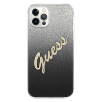 Guess case for iPhone 12 / 12 Pro 6,1&quot; GUHCP12MPCUGLSBK black hard case Glitter Gradient Script