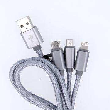 Maxlife 3in1 cable USB - Lightning + USB-C + microUSB 1,0 m 2,1A grey nylon