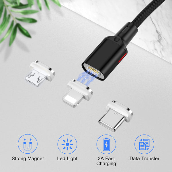 Forever Core 3in1 magnetic cable USB - Lightning + USB-C + microUSB 1,0 m black 20W