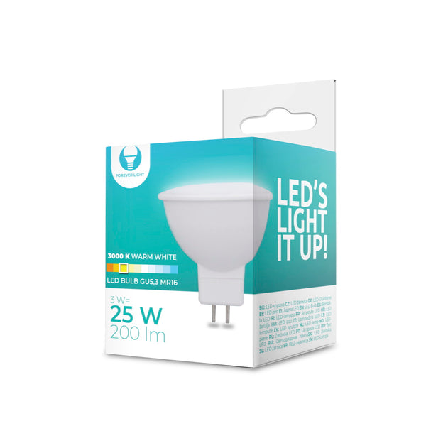 LED Bulb GU5,3 MR16 3W 12V 3000K 200lm Forever Light