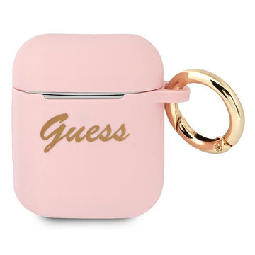 Guess case for AirPods GUA2SSSI pink Silicone Vintage Script