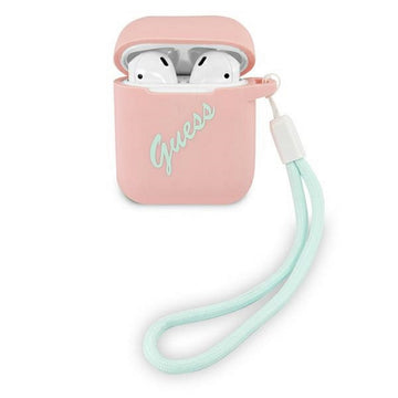 Guess case for AirPods GUACA2LSVSPG pink-green Silicone Vintage