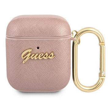 Guess case for AirPods GUA2SASMP pink Saffiano Script Metal Collection