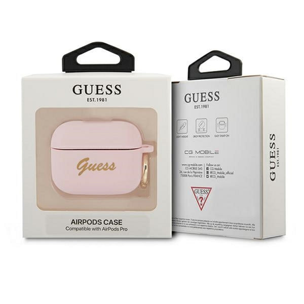 Guess case for AirPods Pro GUAPSSSI pink Silicone Vintage Script