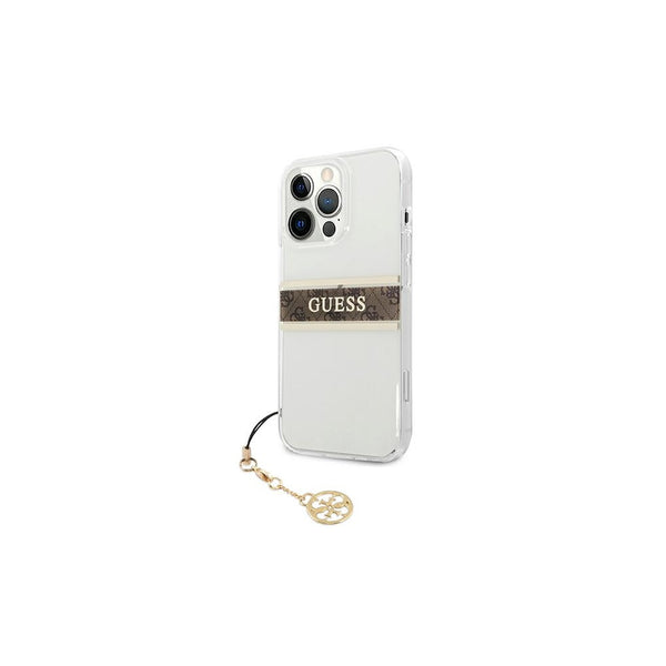 Guess case for iPhone 13 Mini 5,4'' GUHCP13SKB4GBR transparent hard case 4G Brown Strap Charm