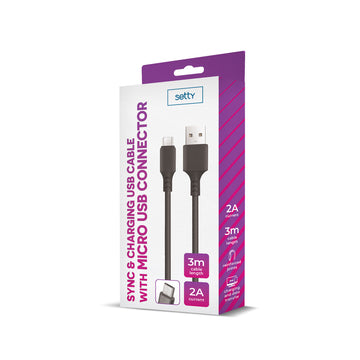 Setty cable USB - microUSB 3,0 m 2A black NEW