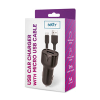 Setty car charger 1x USB 1A black + microUSB cable 1,0 m NEW