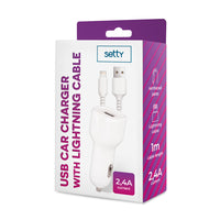 Setty car charger 1x USB 2,4A white + Lightning cable 1,0 m NEW