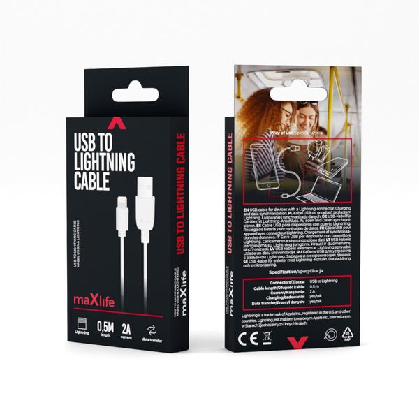 Maxlife cable USB - Lightning 0,5 m 2A white