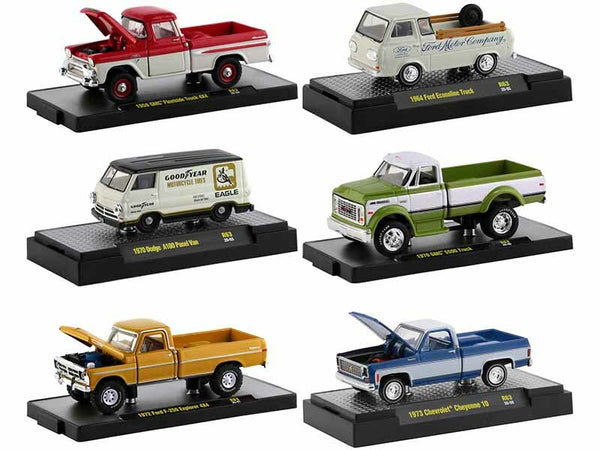 \"Auto Trucks\" 6 piece Set Release 63 IN DISPLAY CASES Limited Edition to 8875 pieces Worldwide 1/64 Diecast Model Cars by M2 Machines