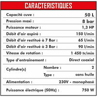 Compresseur d'air MECAFER 425523 Horizontal Silencieux 8 bar 24 L