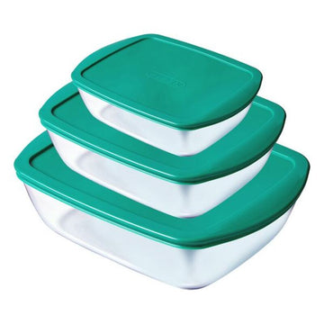 Rectangular Lunchbox with Lid Pyrex Cook&Store Turquoise Glass (0,35 L / 1,1 L / 2,6 L) (3 pcs)