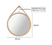 CARLA HOME Hanging Round Wall Mirror 45 cm - Solid Bamboo Frame and Adjustable Leather Strap for Bathroom and Bedroom