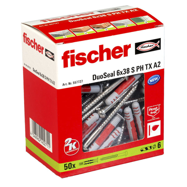 Chevilles et vis Fischer DuoSeal 557727 S A2 Imperméables Ø 6 x 38 mm (50 Unités)