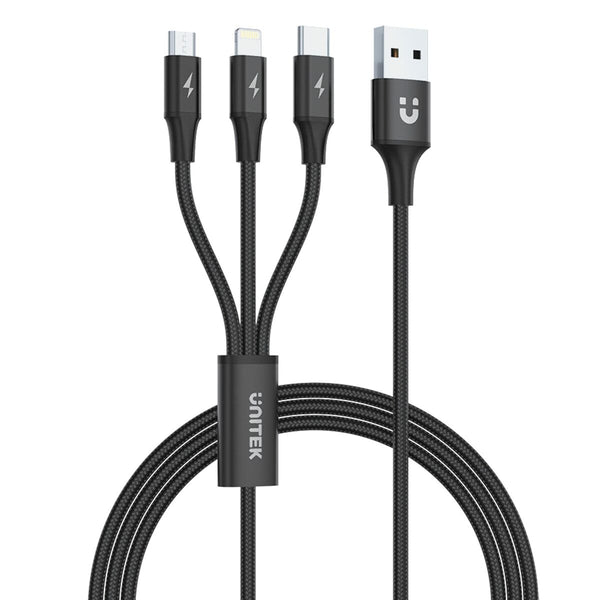 Câble USB vers Micro USB, USB-C et Lightning Unitek C14049BK Noir 1,2 m