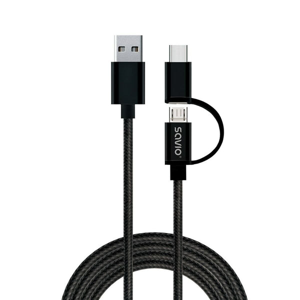 Câble USB vers Micro USB et USB C Savio CL-128 Noir 1 m