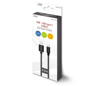 USB A to USB C Cable Savio CL-129 Black 2 m