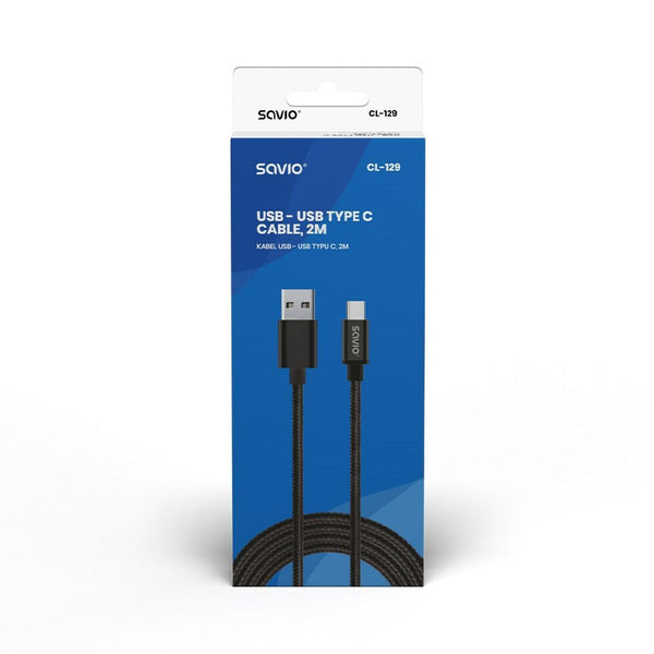 USB A to USB C Cable Savio CL-129 Black 2 m