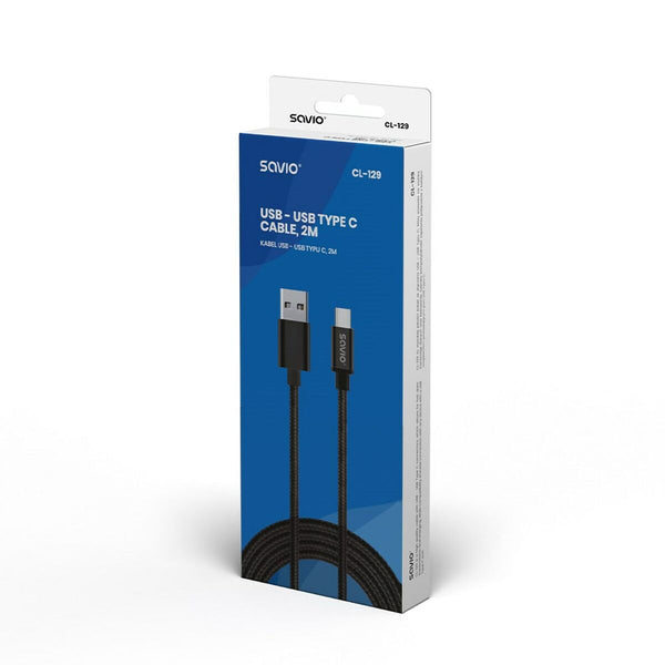 USB A zu USB-C-Kabel Savio CL-129 Schwarz 2 m