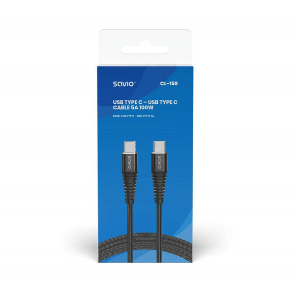 Cable USB C Savio CL-159 Black 1 m