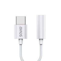 Adapter USB-C v Jack 3.5 mm Savio AK-51 Bela 11 cm