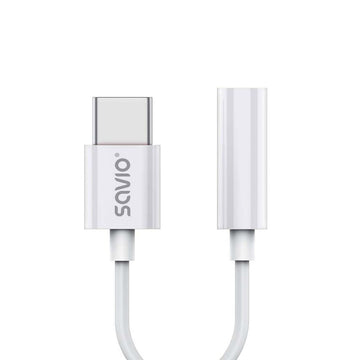 USB-C to Jack 3.5 mm Adapter Savio AK-51 White 11 cm