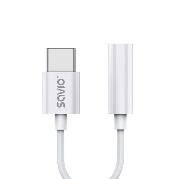 Adapter USB-C v Jack 3.5 mm Savio AK-51 Bela 11 cm