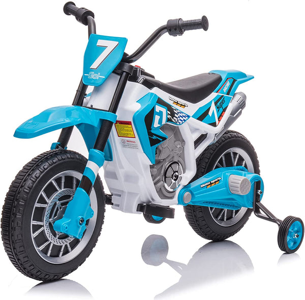 12V Kids Motorcycle Electric Dirt Bike Battery-Powered Off-Road Street Bike for Kids with Training Wheels