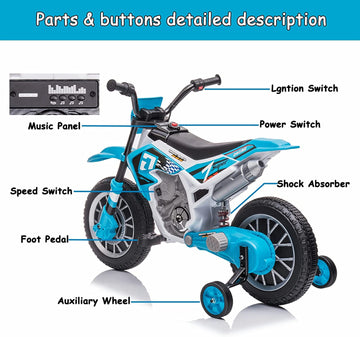 12V Kids Motorcycle Electric Dirt Bike Battery-Powered Off-Road Street Bike for Kids with Training Wheels