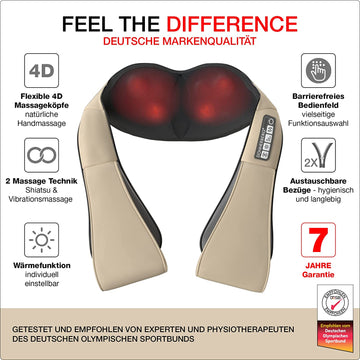 Donnerberg Shiatsu massager neck massager with red light and heating function TUV certificate (beige)
