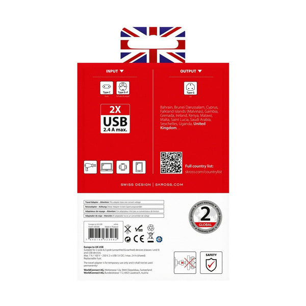 Adaptateur de courant Skross 1500280 USB x 2 Européen United Kingdom