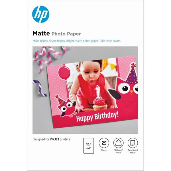 Papier photo mat HP, 180 g/m2, 10 x 15 cm, 25 feuilles (7HF70A)