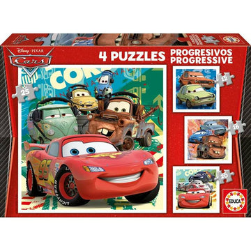 Komplet 4 puzzle sestavljank   Cars Let's race         16 x 16 cm  