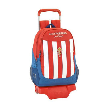 School Rucksack with Wheels 905 Real Sporting de Gijón White Red
