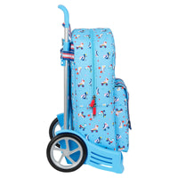 School Rucksack with Wheels Rollers Moos Multicolour Light Blue