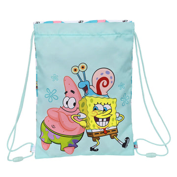 Rucksacktasche mit Bändern Spongebob Stay positive Blau Weiß (26 x 34 x 1 cm)