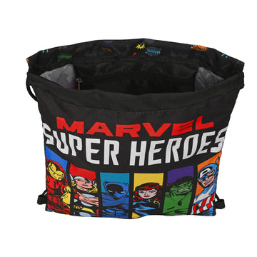 Rucksacktasche mit Bändern The Avengers Super heroes Schwarz (26 x 34 x 1 cm)