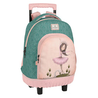 School Rucksack with Wheels Santoro Swan lake Grey Pink 32 x 45 x 21 cm