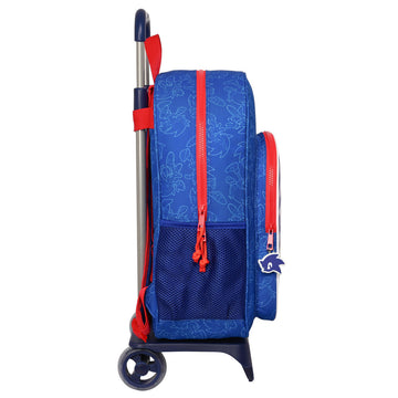 School Rucksack with Wheels Sonic Let's roll Navy Blue 33 x 42 x 14 cm