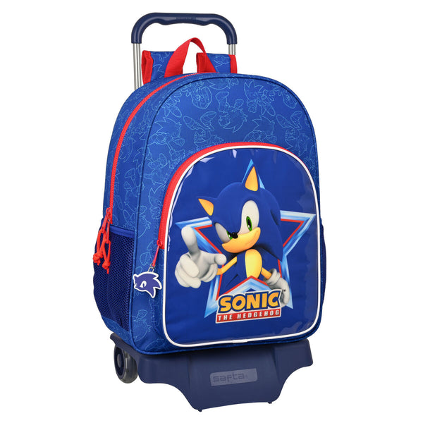 School Rucksack with Wheels Sonic Let's roll Navy Blue 33 x 42 x 14 cm