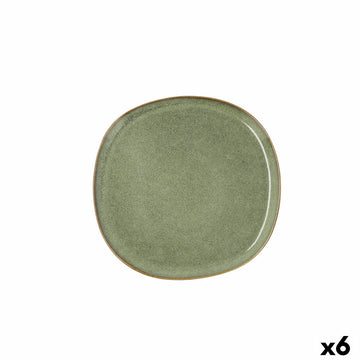 Flat plate Bidasoa Ikonic Ceramic Green (20,2 x 19,7 cm) (Pack 6x)