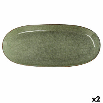 Serving Platter Bidasoa Ikonic Green Ceramic (36 x 16 cm) (Pack 2x)